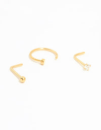 Gold Plated Titanium Cubic Zirconia Nose Ring & Studs 3-Pack - link has visual effect only