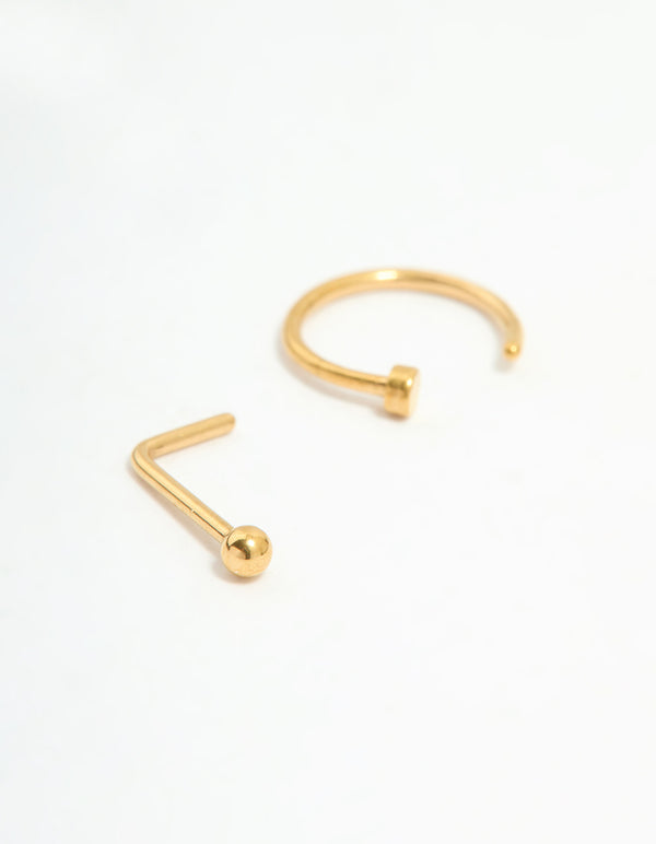 Gold Plated Titanium Cubic Zirconia Nose Ring & Studs 3-Pack