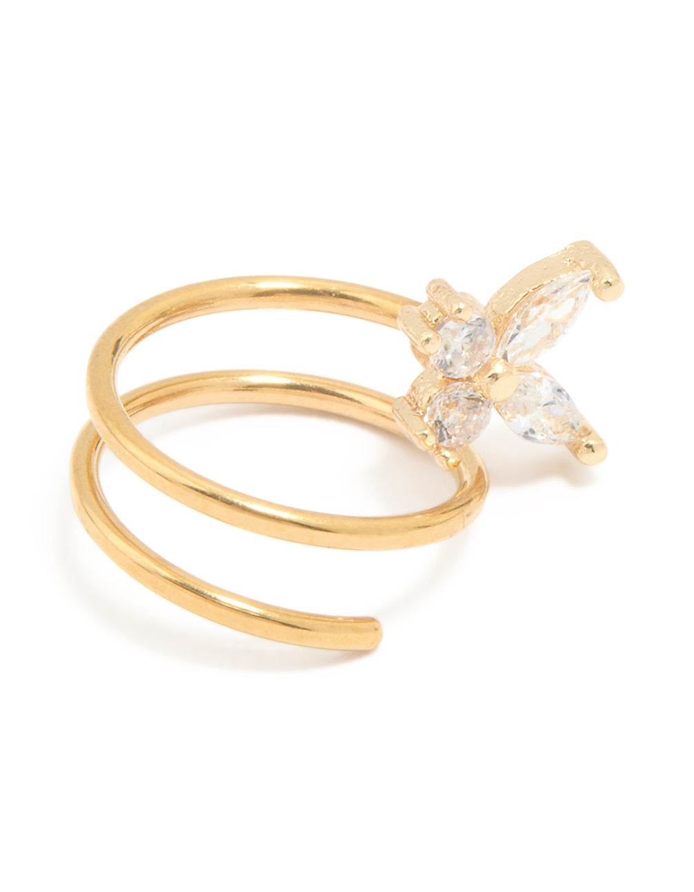 Gold Plated Surgical Steel Cubic Zirconia Butterfly Twist Nose Ring