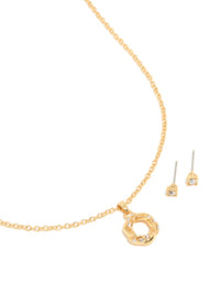 Gold Plated Diamante Knotted Necklace & Stud Earrings Set - link has visual effect only