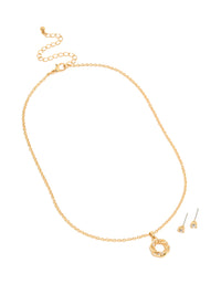 Gold Plated Diamante Knotted Necklace & Stud Earrings Set - link has visual effect only