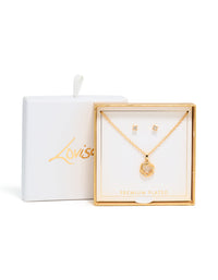Gold Plated Diamante Knotted Necklace & Stud Earrings Set - link has visual effect only