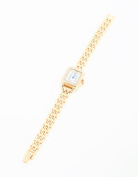Gold Diamante Mini Rectangular Watch - link has visual effect only