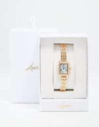 Gold Diamante Mini Rectangular Watch - link has visual effect only