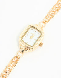 Gold Rectangle Chain Watch Bracelet - link has visual effect only
