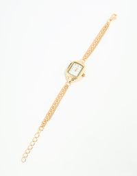 Gold Rectangle Chain Watch Bracelet - link has visual effect only