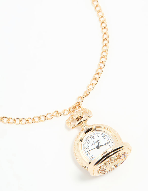Gold Vintage Pocket Watch Necklace