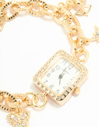 Gold Diamante Watch & Chilli Charm Bracelet - link has visual effect only