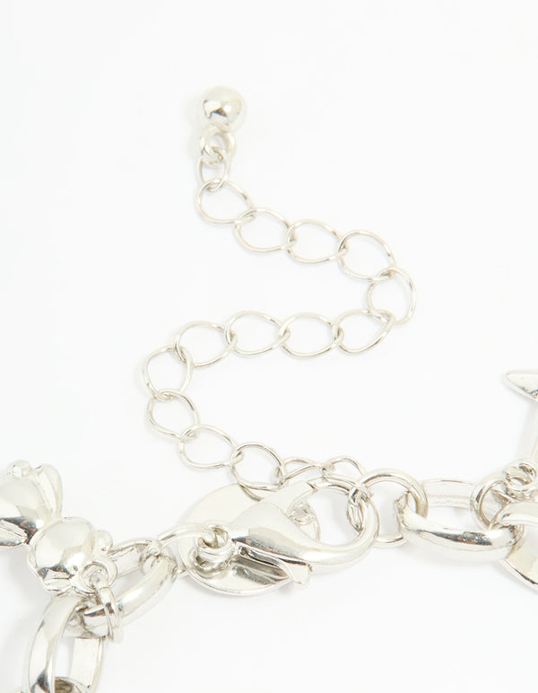 Silver Watch & Bow Charm Bracelet