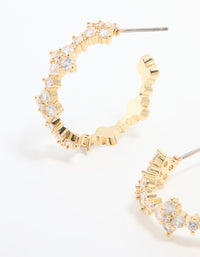 Gold Plated Cubic Zirconia Flower Large Round Hoop Earrings - link has visual effect only
