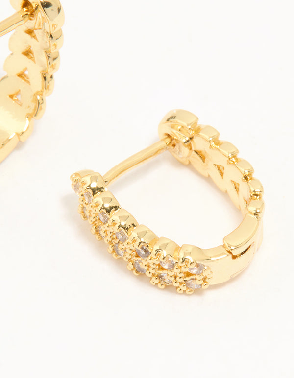 Gold Plated Cubic Zirconia Mini Vine Huggie Earrings
