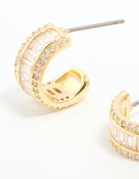 Gold Plated Cubic Zirconia Baguette Small Hoop Earrings - link has visual effect only