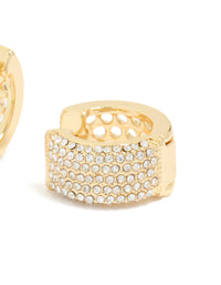 Gold Plated Diamante Pave Medium Huggie Earrings - link has visual effect only