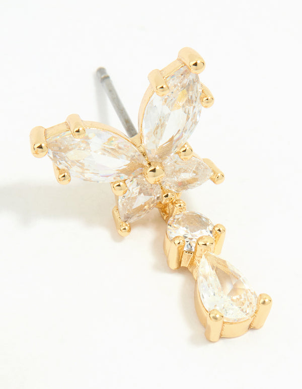 Gold Plated Cubic Zirconia Butterfly Teardrop Earrings