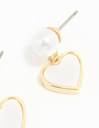 Gold Plated Pearl Catseye Heart Drop Earrings - link has visual effect only