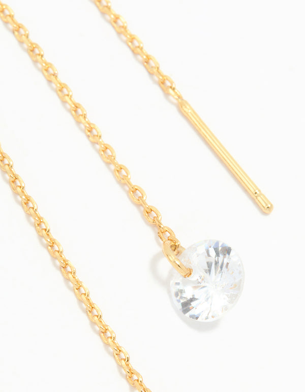 Gold Plated Cubic Zirconia Thread Through Earrings
