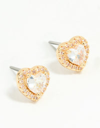 Gold Plated Cubic Zirconia Halo Heart Stud Earrings - link has visual effect only