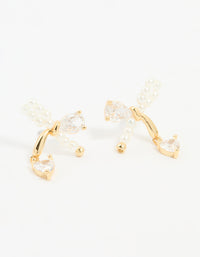 Gold Plated Cubic Zirconia & Pearl Bow Stud Earrings - link has visual effect only
