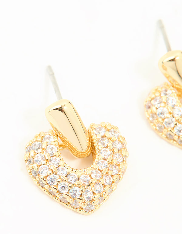 Gold Plated Cubic Zirconia Heart Drop Earrings