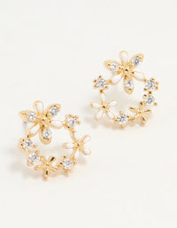 Gold Plated Cubic Zirconia Flower Wreath Stud Earrings - link has visual effect only