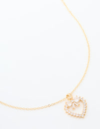Gold Plated Cubic Zirconia Heart & Bow Pendant Necklace - link has visual effect only