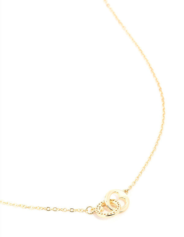 Gold Plated Brass Cubic Zirconia Double Heart Link Pendant Necklace