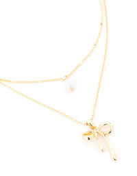 Gold Plated Brass Freshwater Pearl & Bow Layered Necklace - link has visual effect only