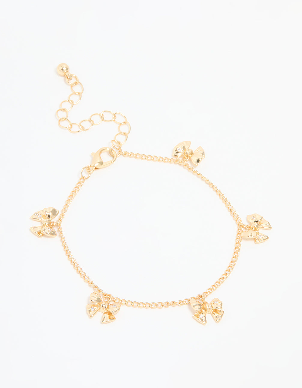 Gold Plated Diamante Mini Bow Charm Bracelet