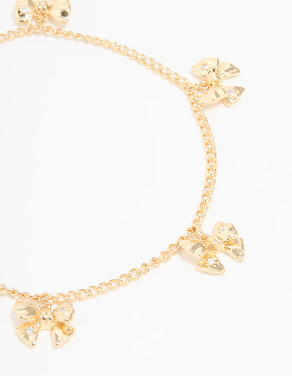 Gold Plated Diamante Mini Bow Charm Bracelet