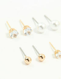 Gold Mixed Basic Stud Earrings 8-Pack - link has visual effect only