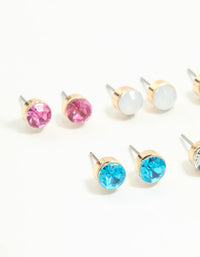 Gold Diamante Weekday Stud Earrings 7-Pack - link has visual effect only