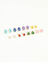 Gold Multicoloured Diamante Mixed Shape Stud Earrings 8-Pack - link has visual effect only