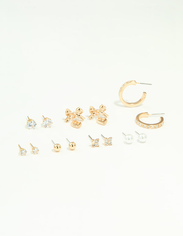 Gold Diamante Hoop & Stud Earrings 7-Pack