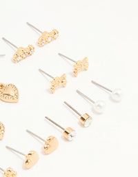 Gold & White Heart Butterfly Earrings 12-Pack - link has visual effect only