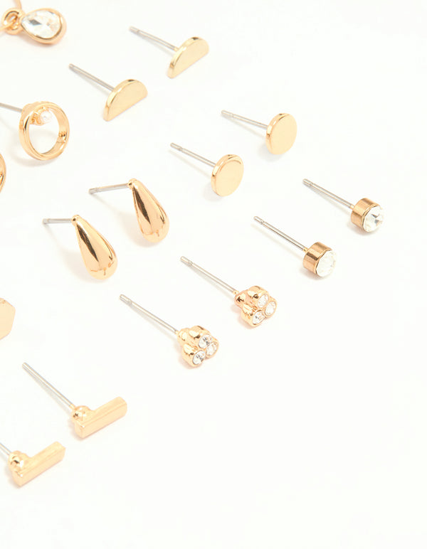 Gold Hoop & Stud Earrings 12-Pack
