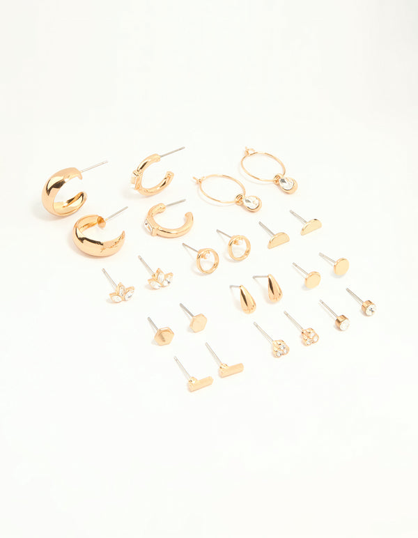 Gold Hoop & Stud Earrings 12-Pack