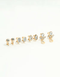 Gold Diamante Mixed Shape Clip-On Earrings 4-Pack - link has visual effect only