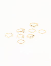Gold Diamante Zigzag & Twisted Stacking Rings 8-Pack - link has visual effect only