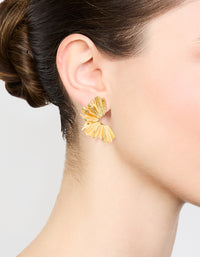 Gold Plated Textured Fan Stud Earrings - link has visual effect only