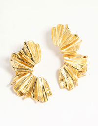 Gold Plated Textured Fan Stud Earrings - link has visual effect only