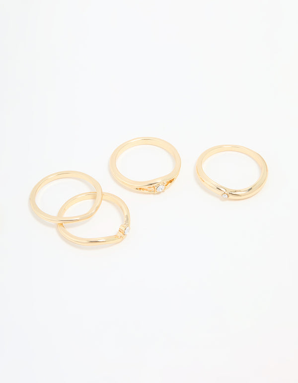 Gold Plated Organic Wave Stacking Rings 4-Pack