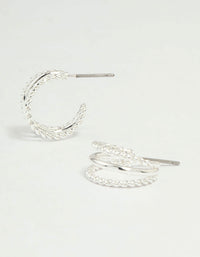 Silver Twisted & Plain Triple Hoop Earrings - link has visual effect only