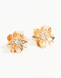 Gold Diamante Flower Stud Earrings - link has visual effect only