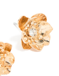 Gold Diamante Flower Stud Earrings - link has visual effect only