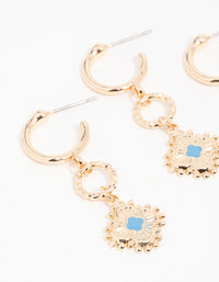 Gold Hamsa Eye Chain Earrings 3-Pack - link has visual effect only