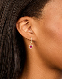 Gold Pink Cubic Zirconia Encased Heart Huggie Earrings - link has visual effect only