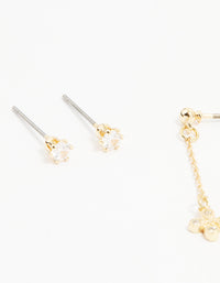Gold Cubic Zirconia Chain & Stud Earrings 3-Pack - link has visual effect only