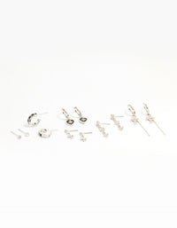 Silver Cross & Heart Stud & Huggie Earring Pack - link has visual effect only