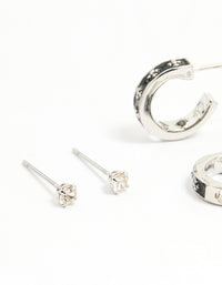 Silver Cross & Heart Stud & Huggie Earring Pack - link has visual effect only