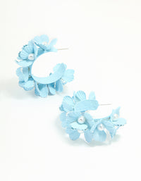 Blue Coated Metal Pearl Center Flower Hoop Earrings - link has visual effect only